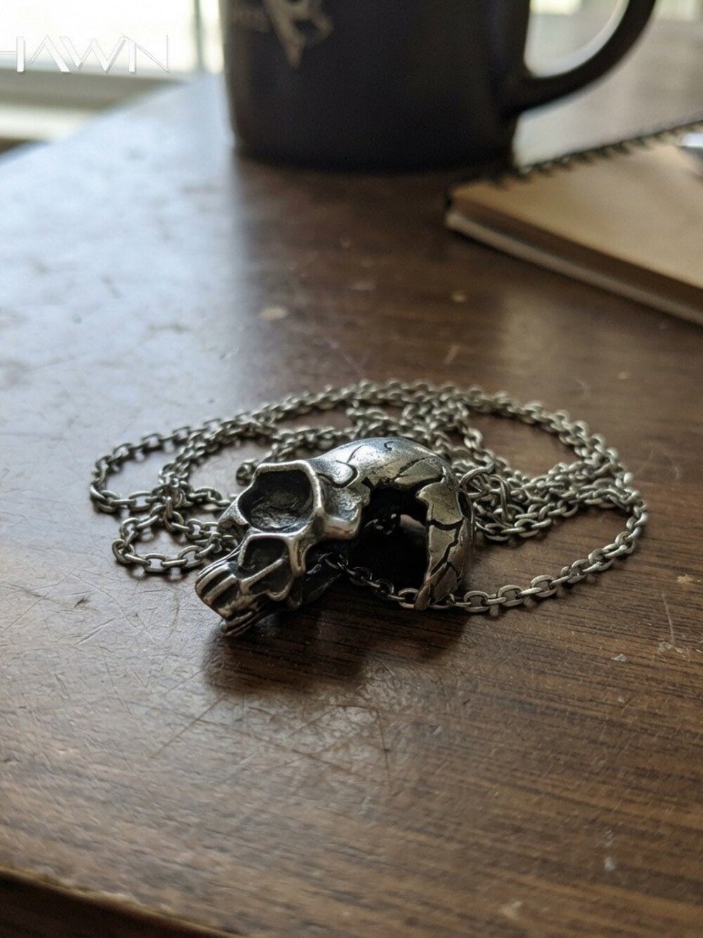 Mens Half-Face Skull Steampunk Pendant Necklace
